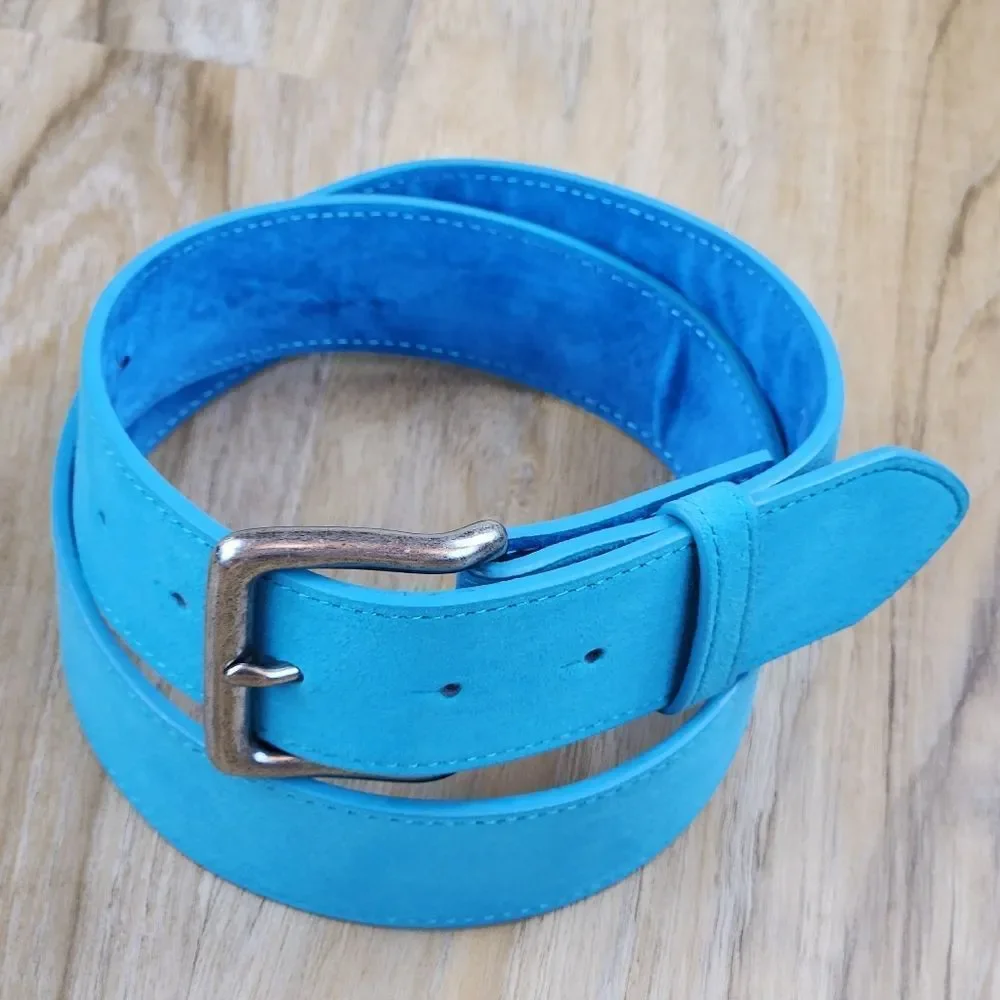 🔸️NIB Turquoise Genuine Suede Leather Belt w/Detachable  Antiqued Buckle Small